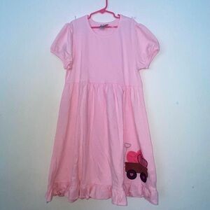 Sweet As Candy Girls Pink Heart Wagon Dress Short Sleeve Ruffle Hem - Size 14